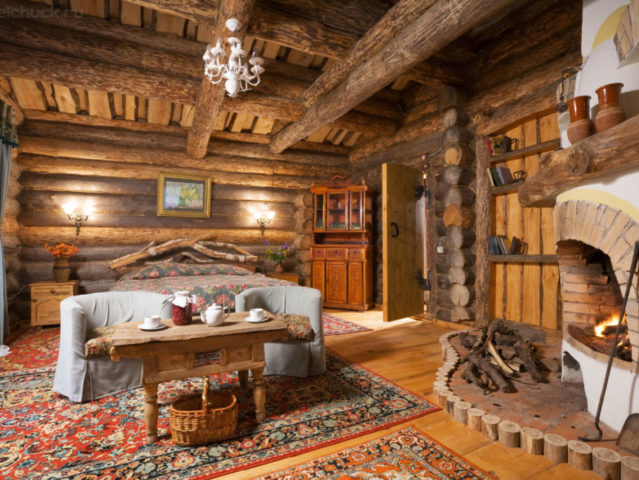 Intérieur d'une hutte russe