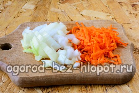Hachez l'oignon, râpez les carottes.