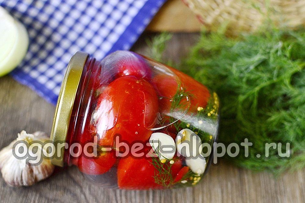 Pomodori semplicemente salati per l'inverno in barattoli come pomodori a botte