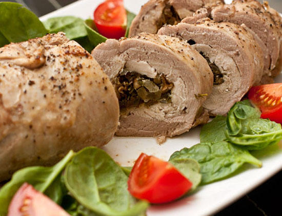 Hackbraten mit schwarzen Pilzen