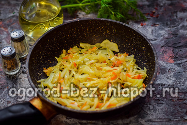 faire revenir les oignons, les carottes et le chou