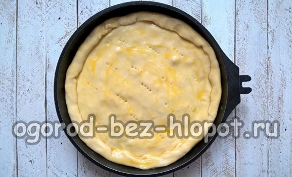 Bestreichen Sie den Kuchen mit Eigelb.