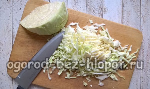 Den Kohl in Streifen schneiden.