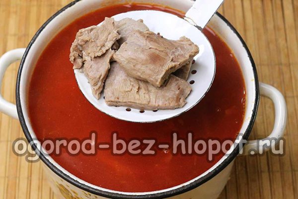 Fleisch zurück in den Borschtsch