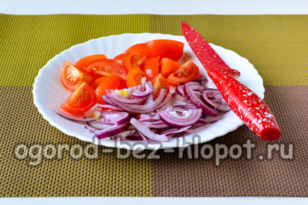 tritare i pomodori e le cipolle
