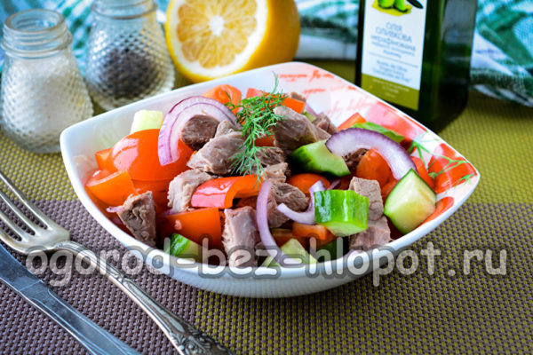 L'insalata con manzo bollito e peperone è pronta