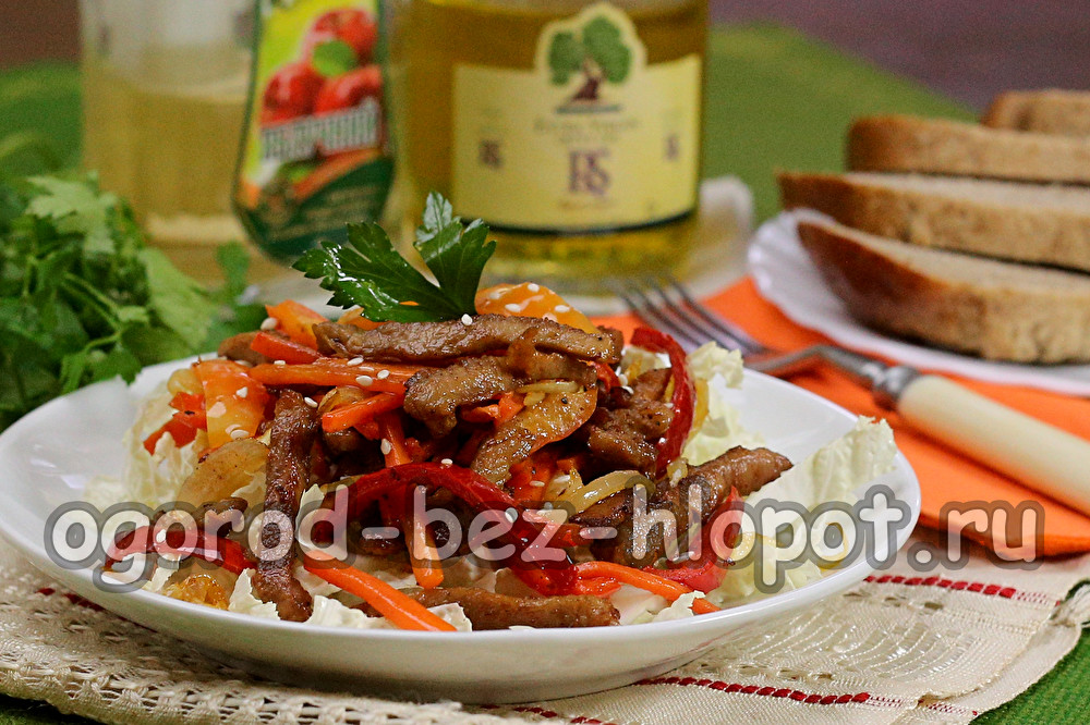 Ensalada tibia con carne de res y verduras