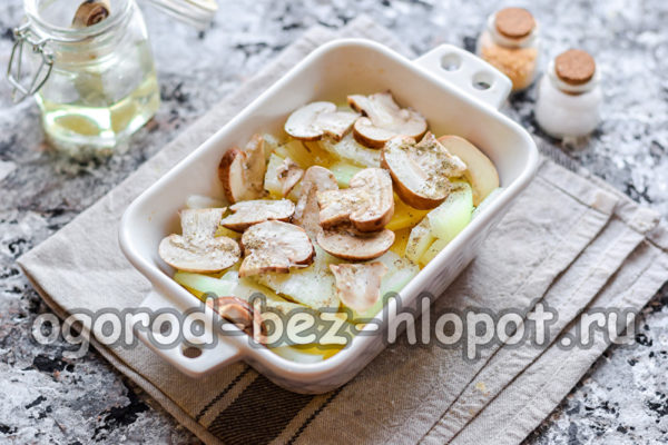 Saupoudrer une couche de champignons avec des épices