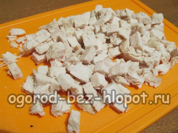 Faites bouillir le filet de poulet et coupez-le.