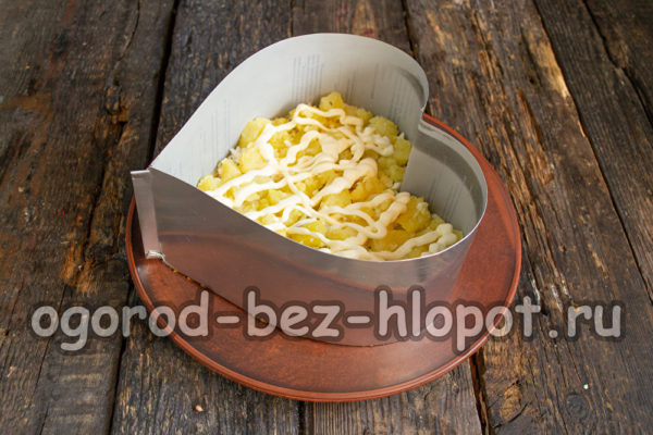 ricoprire uno strato di patate con la salsa
