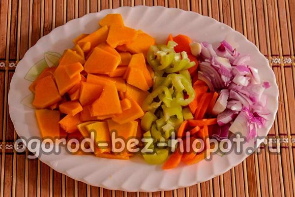 Kürbis, Zwiebel, Karotte, Paprika